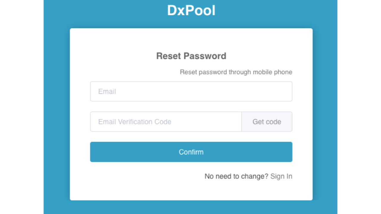 Reset Password page with email and email verification code fields